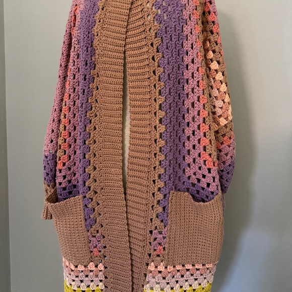 Women's Hand Crocheted 100% Cotton Long Cardigan Sweater Duster Size M/L - Picture 7 of 11